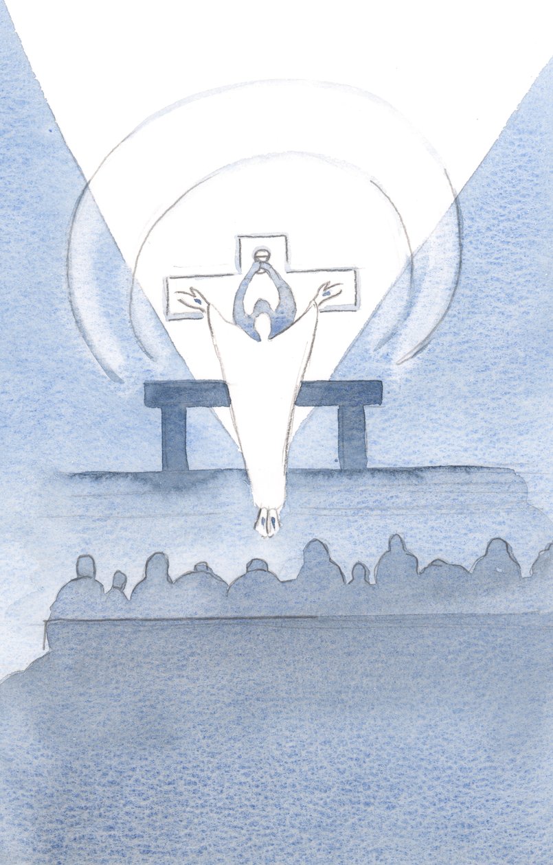 Cristo apareceu diante de nós, silenciosamente, para oferecer glória e honra ao Pai., 2000 (w - c no papel) de Elizabeth Wang