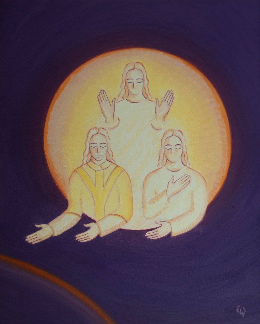 Cristo pergunta quantos de nós nesta terra amamos verdadeiramente as Pessoas da Santíssima Trindade, 2002 (óleo a bordo) de Elizabeth Wang