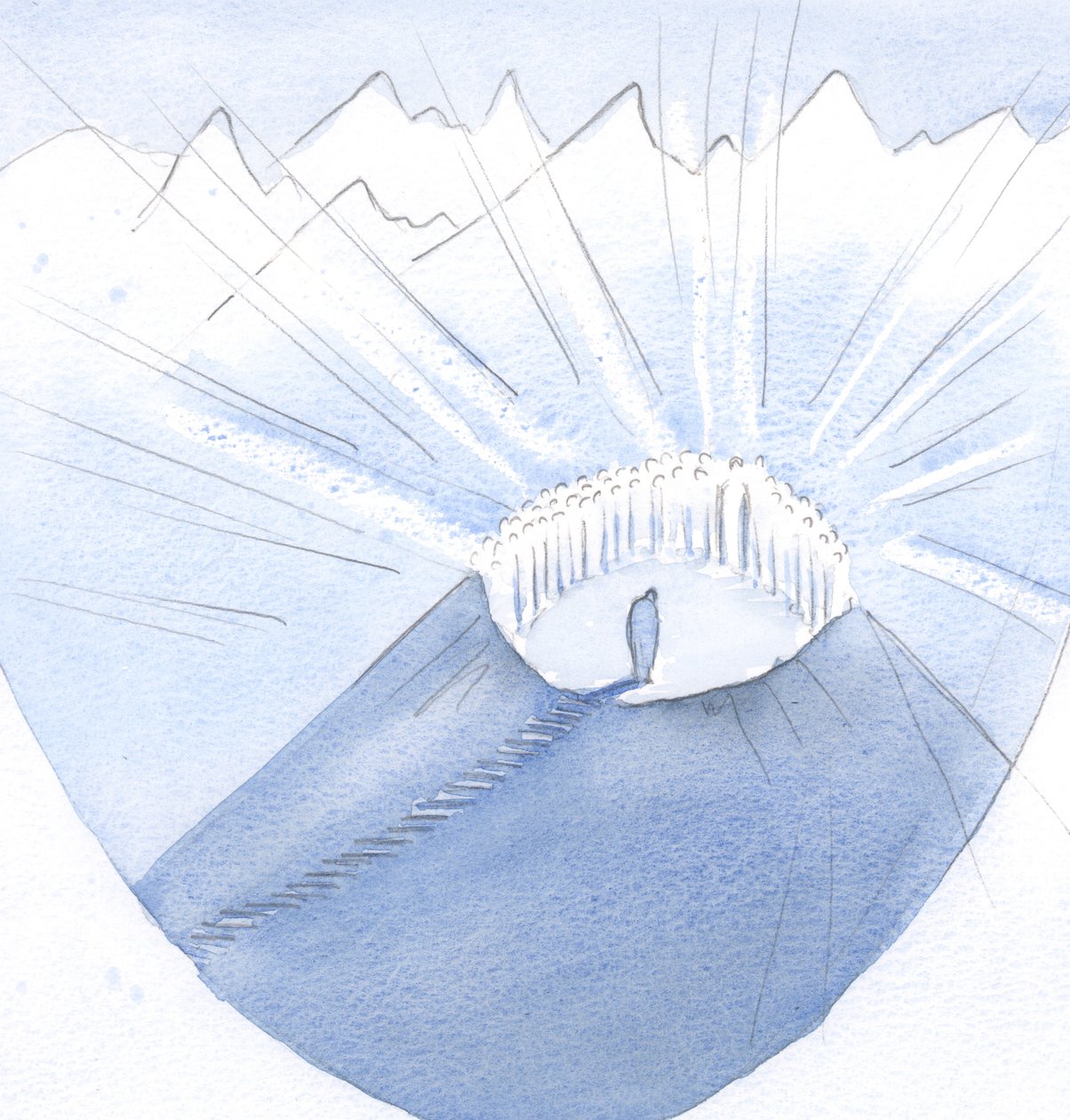 Cristo levou minha alma ao topo de uma montanha e à Sua Santa Companhia; quantos compromissos e falhas (eu aprendi) alongaram minha jornada., 2001 (w - c no papel) de Elizabeth Wang