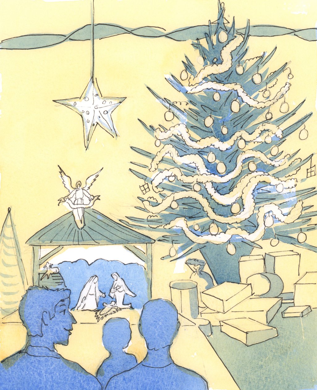 Cristo veio à terra, para nascer na pobreza, por nossa causa; ainda precisamos festejar, bem como jejuar em Sua Igreja, 2004 (w - c no papel) de Elizabeth Wang