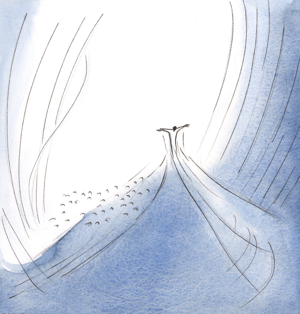 Cristo sai do coração do Pai, para nos alcançar que estamos tão distantes de Deus. Ele nos atrai para o Abraço Divino., 2001 (w - c no papel) de Elizabeth Wang