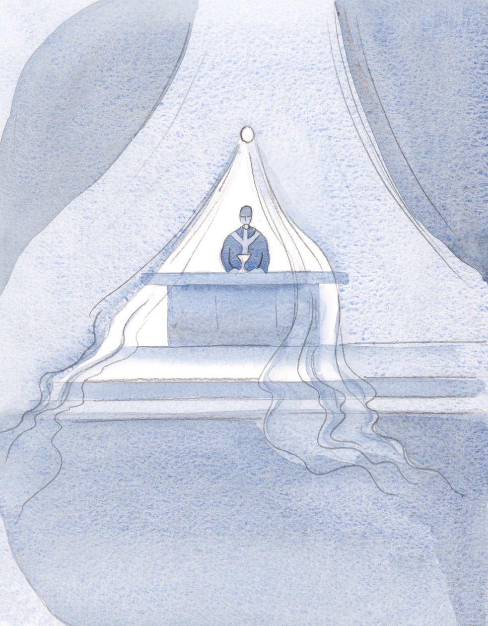 Cristo puxa para o céu - como se embrulhado em um pano fino - aqueles que comeram o alimento divino nesta festa., 2001 (w - c no papel) de Elizabeth Wang