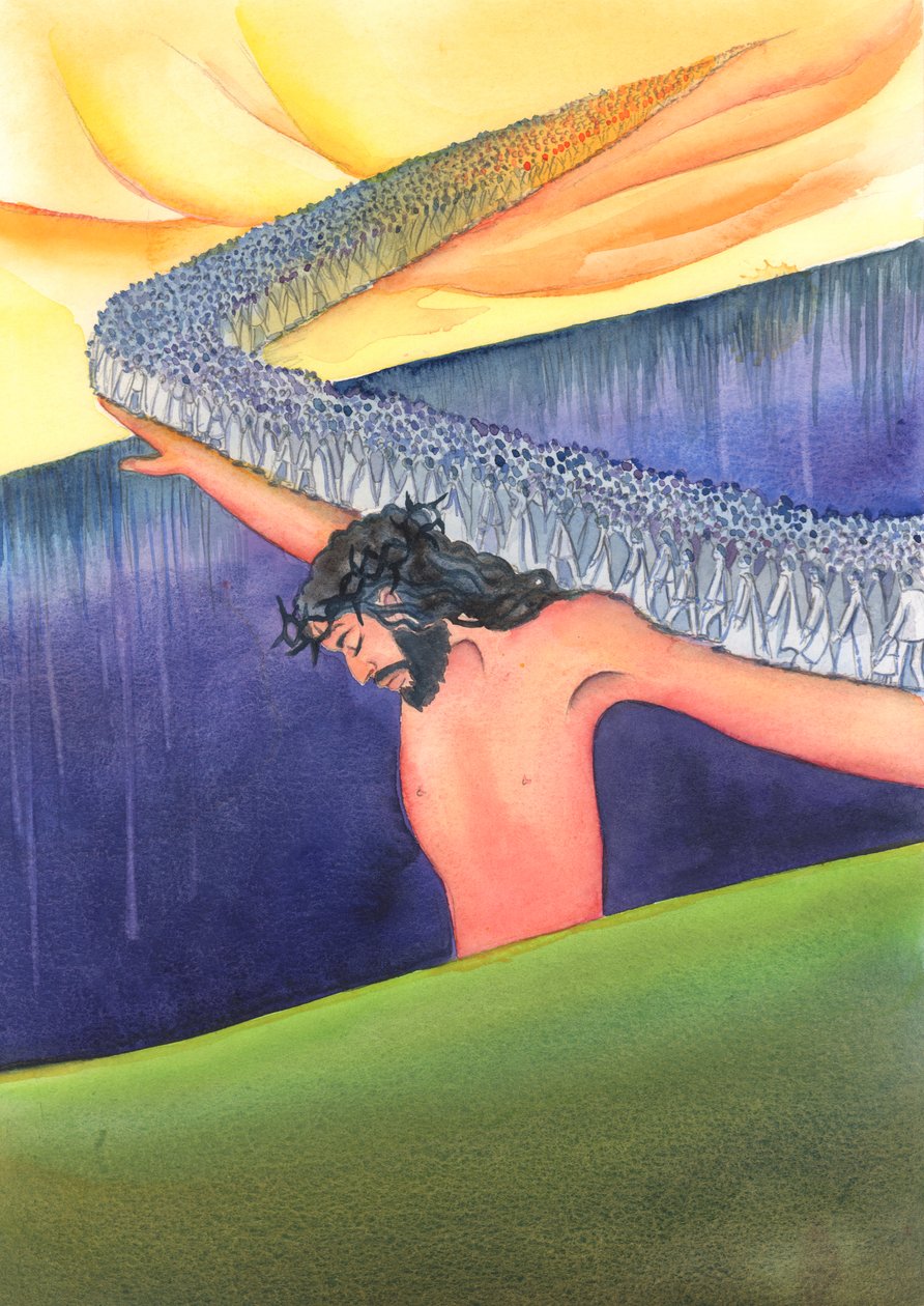 Cristo é a nossa ponte para o céu - o único caminho através do abismo entre a vida terrena e a glória eterna, 2000 (w - c no papel) de Elizabeth Wang