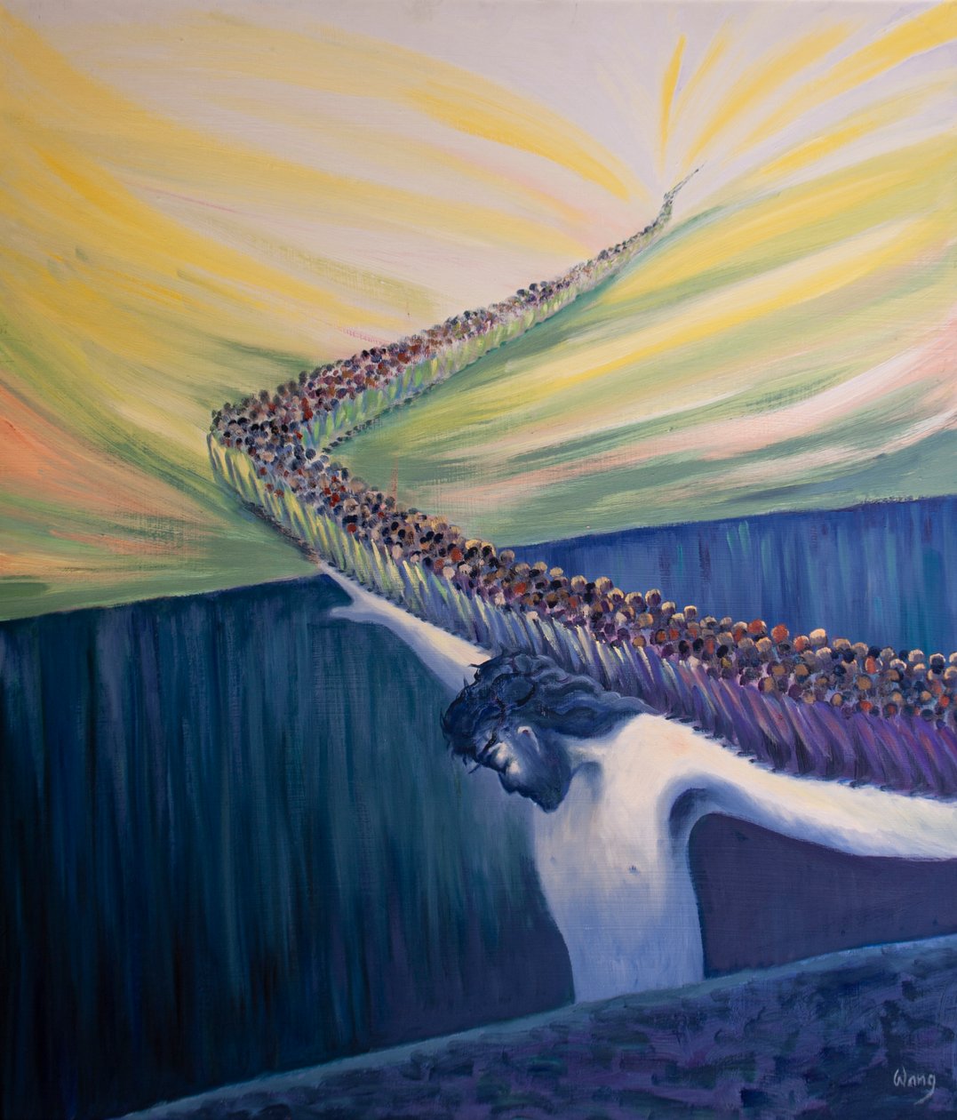 Cristo é a nossa ponte para o céu - o único caminho através do abismo entre a vida terrena e a glória eterna, 2000 (óleo a bordo) de Elizabeth Wang
