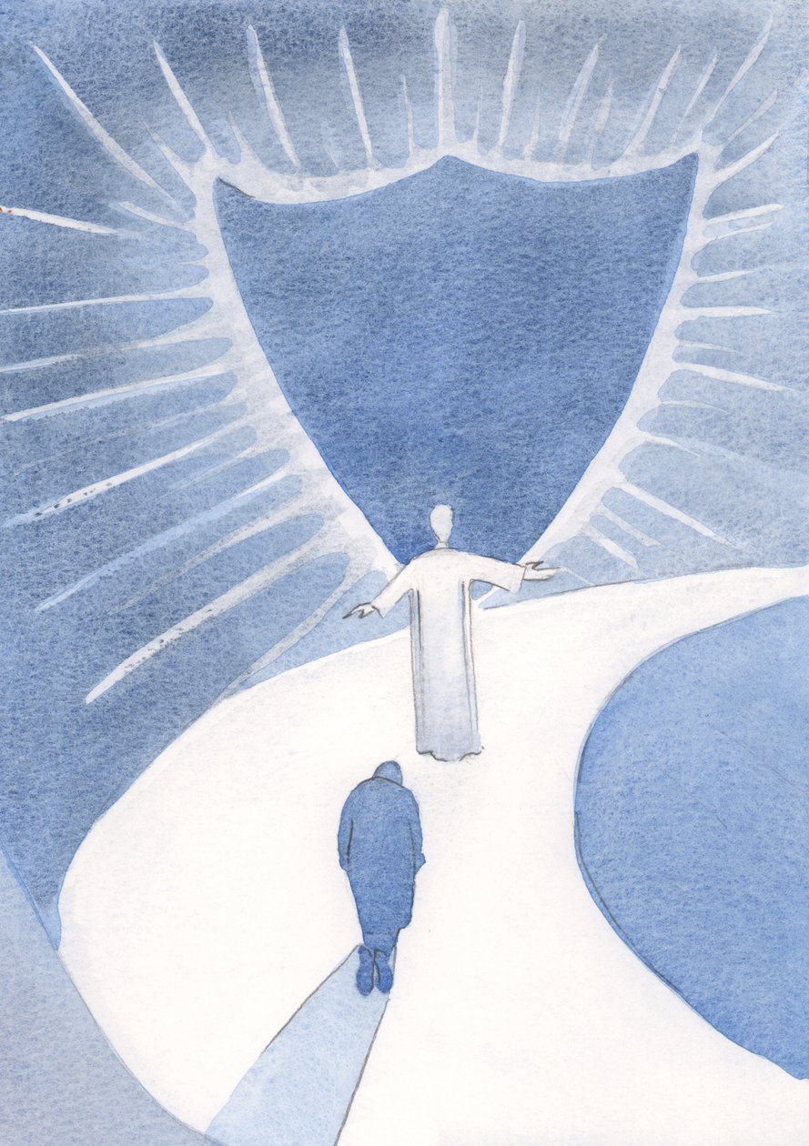 Cristo é o nosso guia, que atualmente nos protege da luz ofuscante do céu, nos prepara para a glória, 2000 (w - c no papel) de Elizabeth Wang
