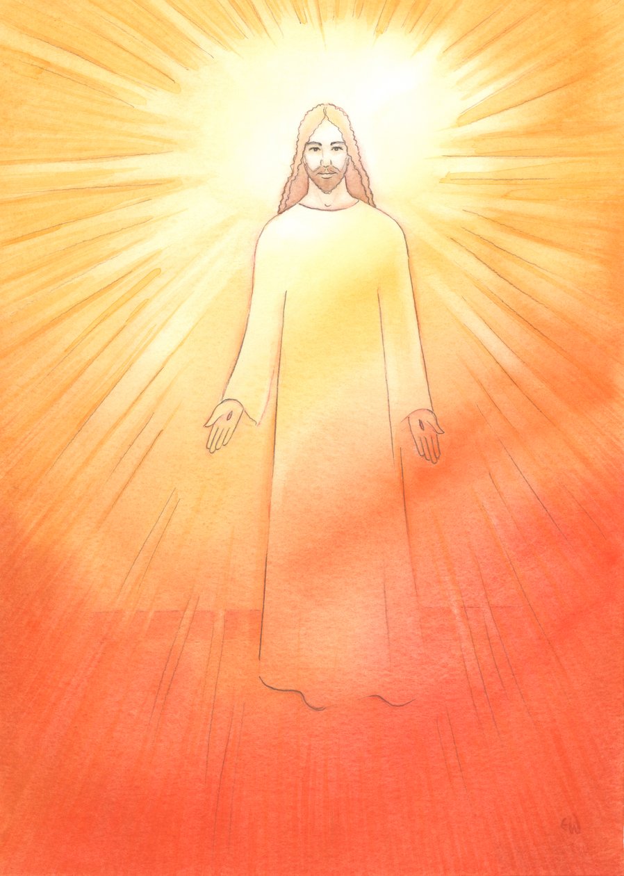 Cristo é radiante e alegre em sua vida ressuscitada, 2002 (w - c no papel) de Elizabeth Wang