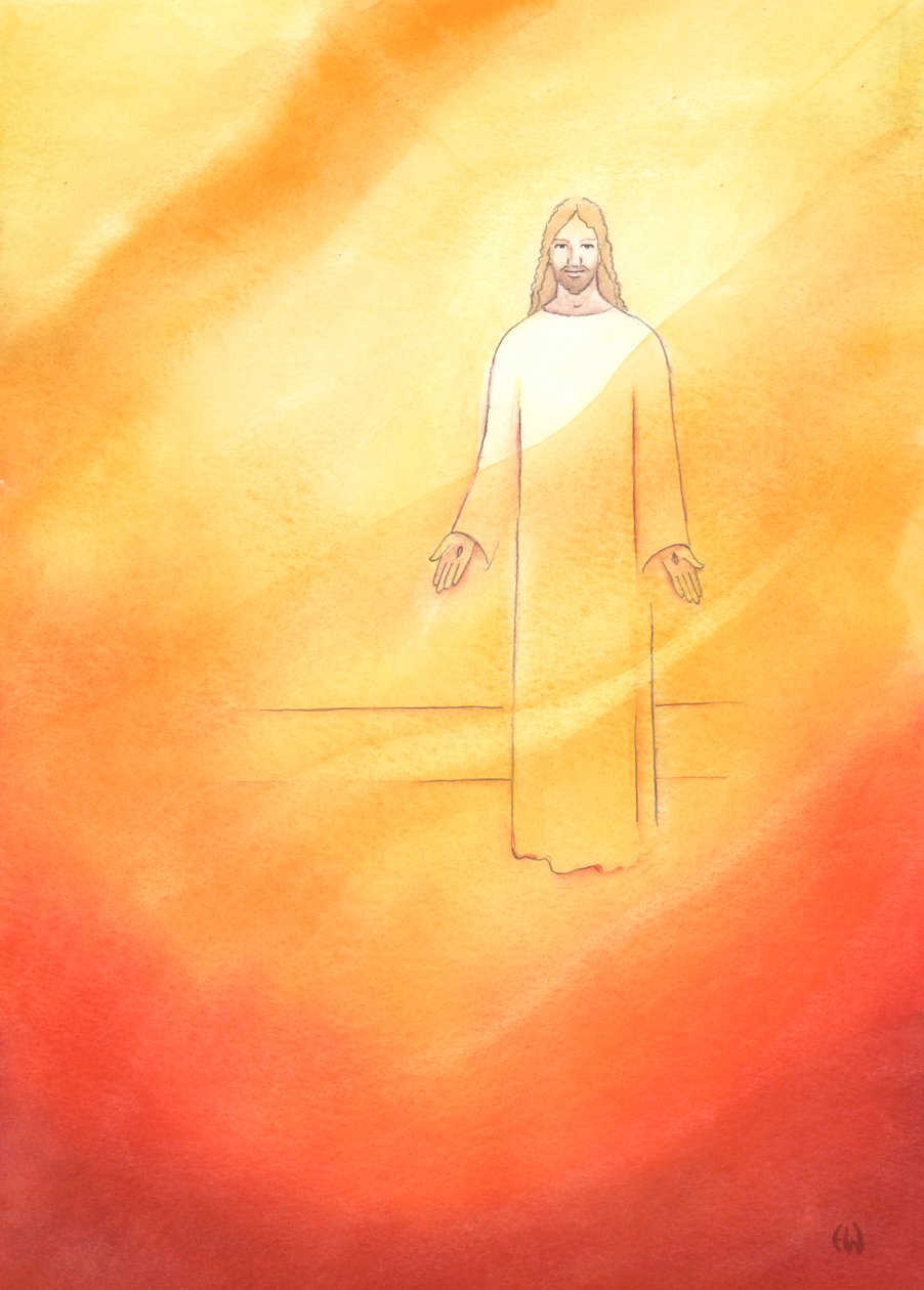 Cristo é radiante e alegre em sua vida ressuscitada, 2002 (w - c no papel) de Elizabeth Wang
