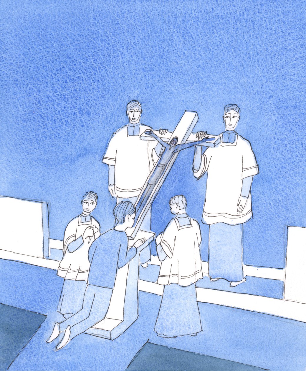 Cristo é tocado no coração por cada sinal de devoção a Ele em Sua Paixão - que Ele suportou por amor a todos nós, 2004 (w - c no papel) de Elizabeth Wang