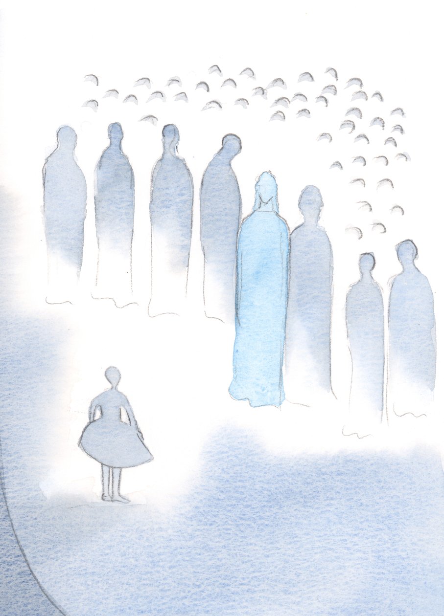 Cristo ouve com prazer sempre que Lhe trazemos alguma coisa, como uma criança em um recital, mas Ele ouve com mais alegria quando abrimos nossos corações em total confiança., 2000 (w - c no papel) de Elizabeth Wang