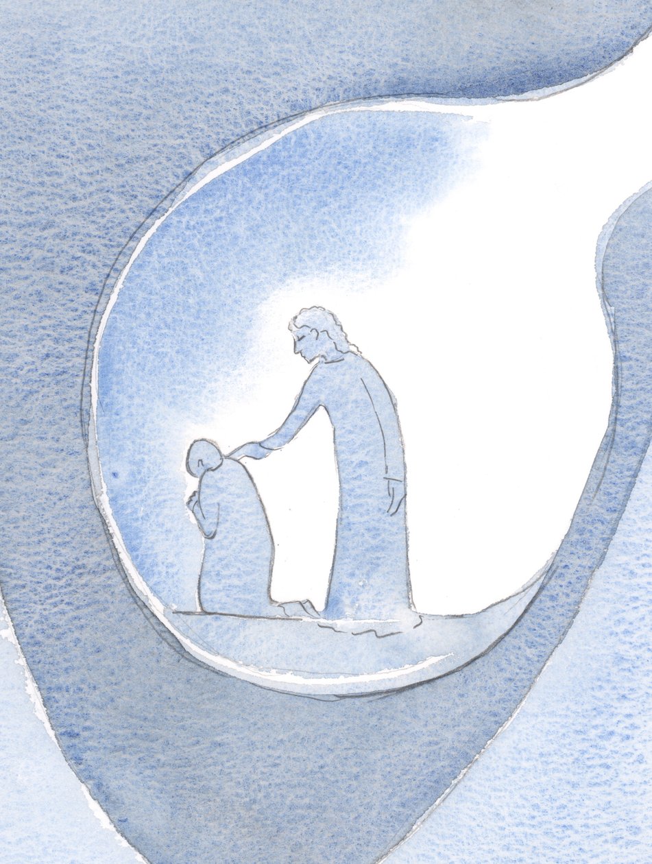 Cristo meu Senhor esperou pacientemente até que a dor diminuísse, 2000 (w - c no papel) de Elizabeth Wang