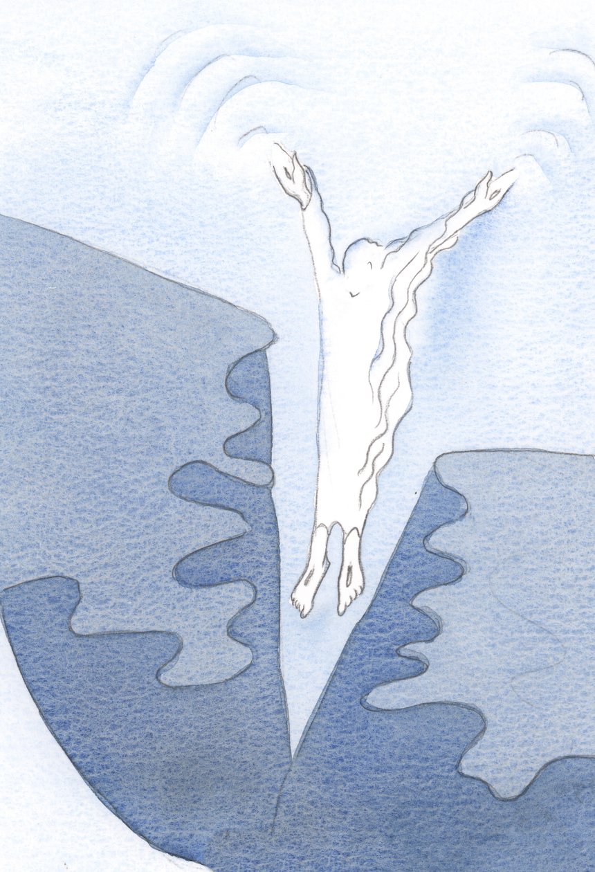 Cristo mergulha em muitos corações, em comunhão, indo aonde é chamado, aceitando inclusive a indiferença., 2001 (w - c no papel) de Elizabeth Wang