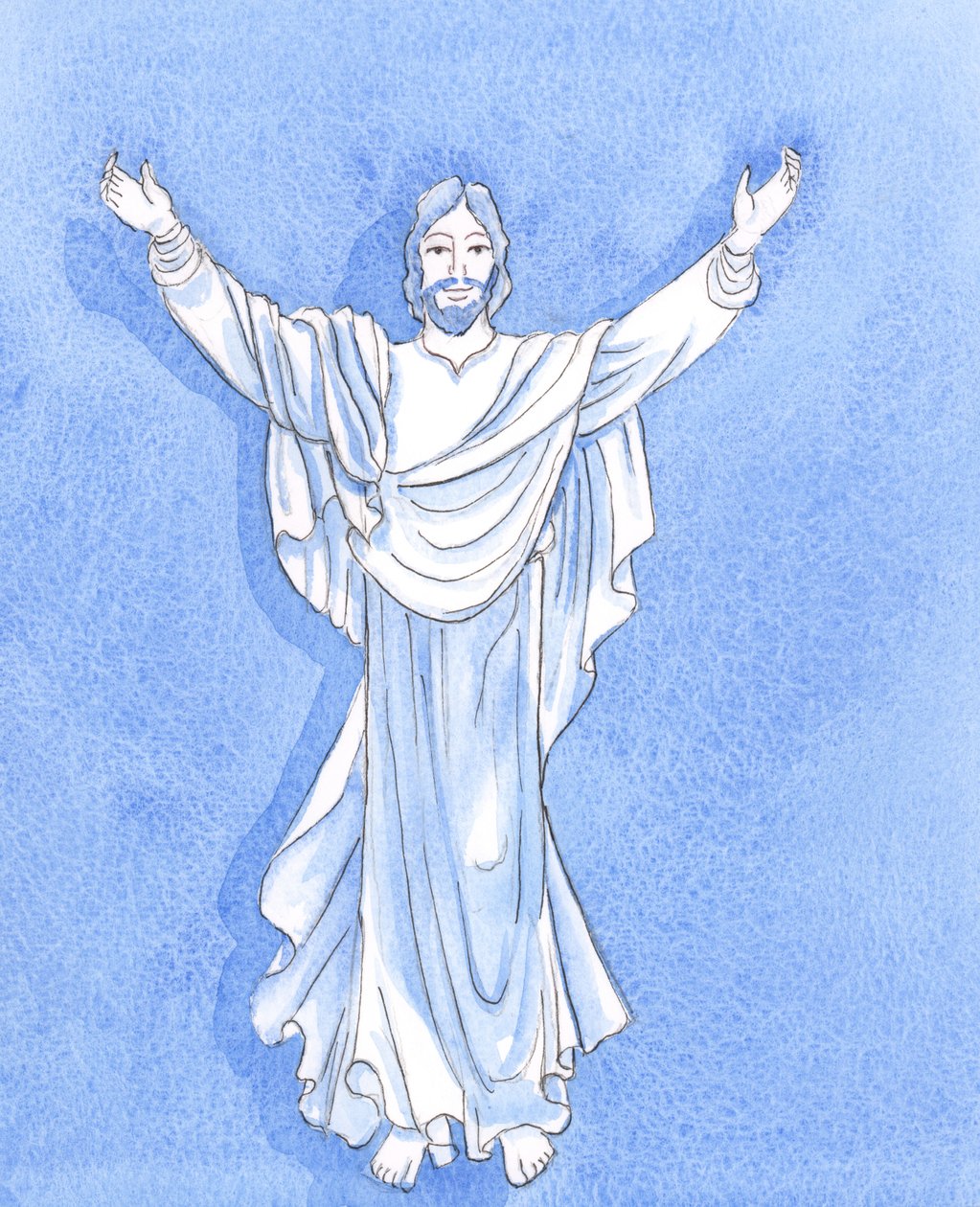 Cristo estende a mão para nos abraçar exatamente da maneira mostrada em muitas imagens cristãs, 2004 (w - c no papel) de Elizabeth Wang