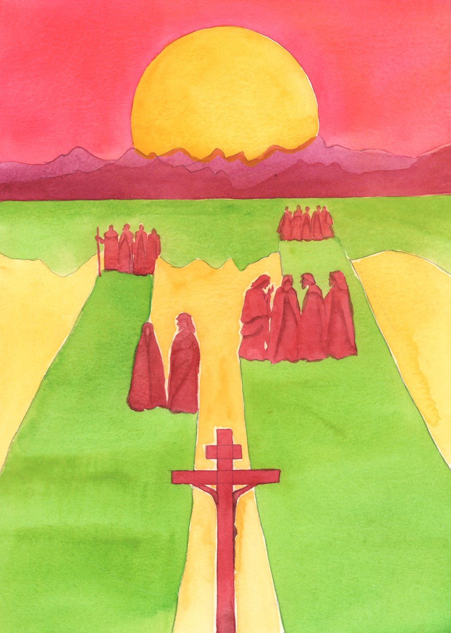 Cristo viu, da cruz, uma multidão de curiosos: os intrigados, os curiosos, os hostis e os simpáticos, 2003 (w - c no papel) de Elizabeth Wang