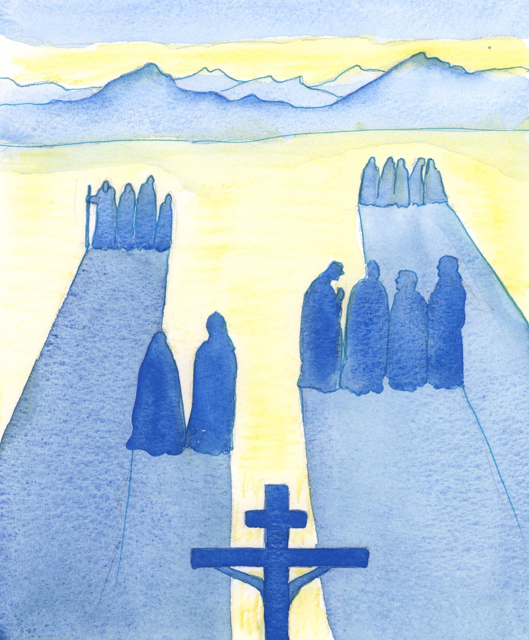 Cristo viu, da cruz, uma multidão de curiosos: os intrigados, os curiosos, os hostis e os simpáticos, 2003 (w - c no papel) de Elizabeth Wang
