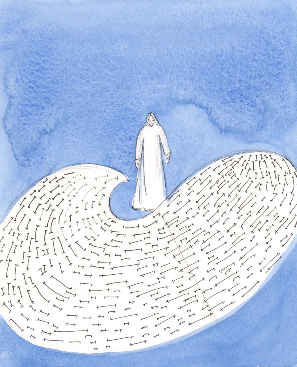 Cristo vê, como se fosse uma imagem diante dEle, toda a humanidade, desde o primeiro homem, até o momento da realização na Parusia, quando Cristo virá na glória, 2004 (c - c no papel) de Elizabeth Wang