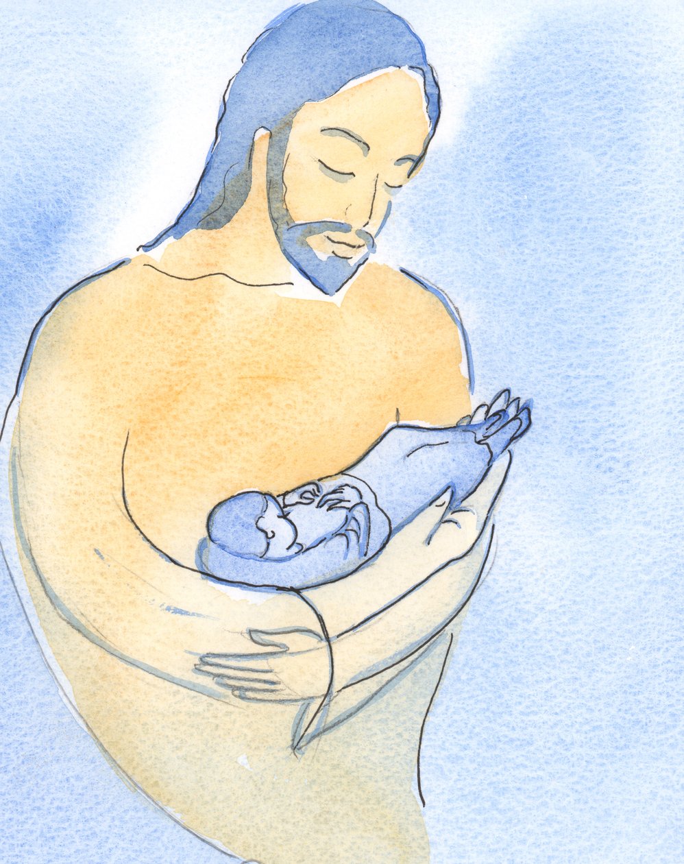 Cristo mostrou-me que no meu sofrimento presente estou como se estivesse deitado nos braços do Pai, carregado com ternura, 2002 (c - c no papel) de Elizabeth Wang