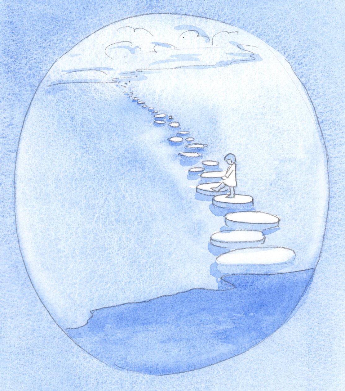 Cristo me mostrou o caminho simples: pela fé e pela confiança nEle estou abrindo meu caminho para a eternidade, como uma criança que caminha sobre pedras, 2001 (a - c no papel) de Elizabeth Wang
