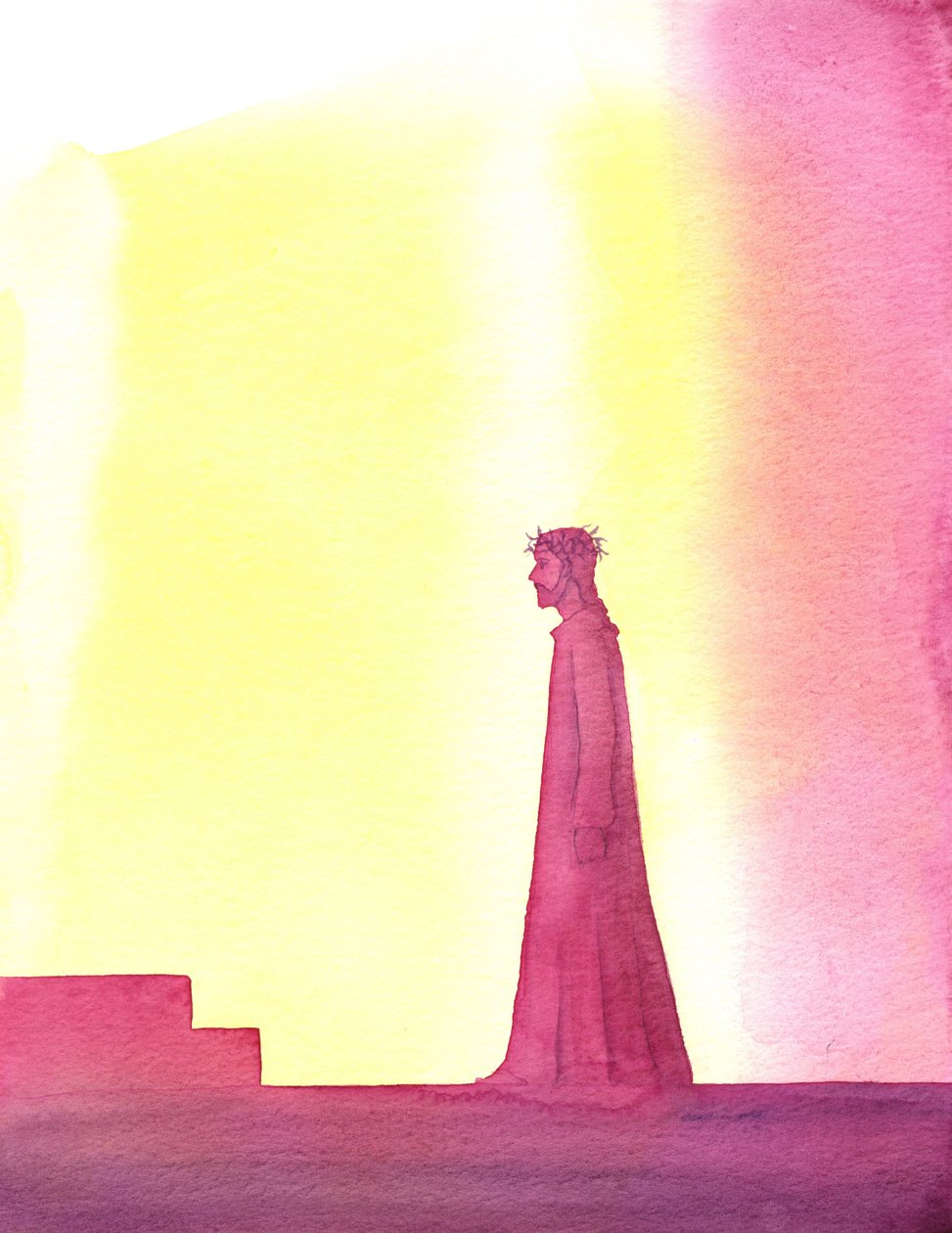 Cristo mostrou paciência em sua trilha injusta, 2001 (w - c no papel) de Elizabeth Wang