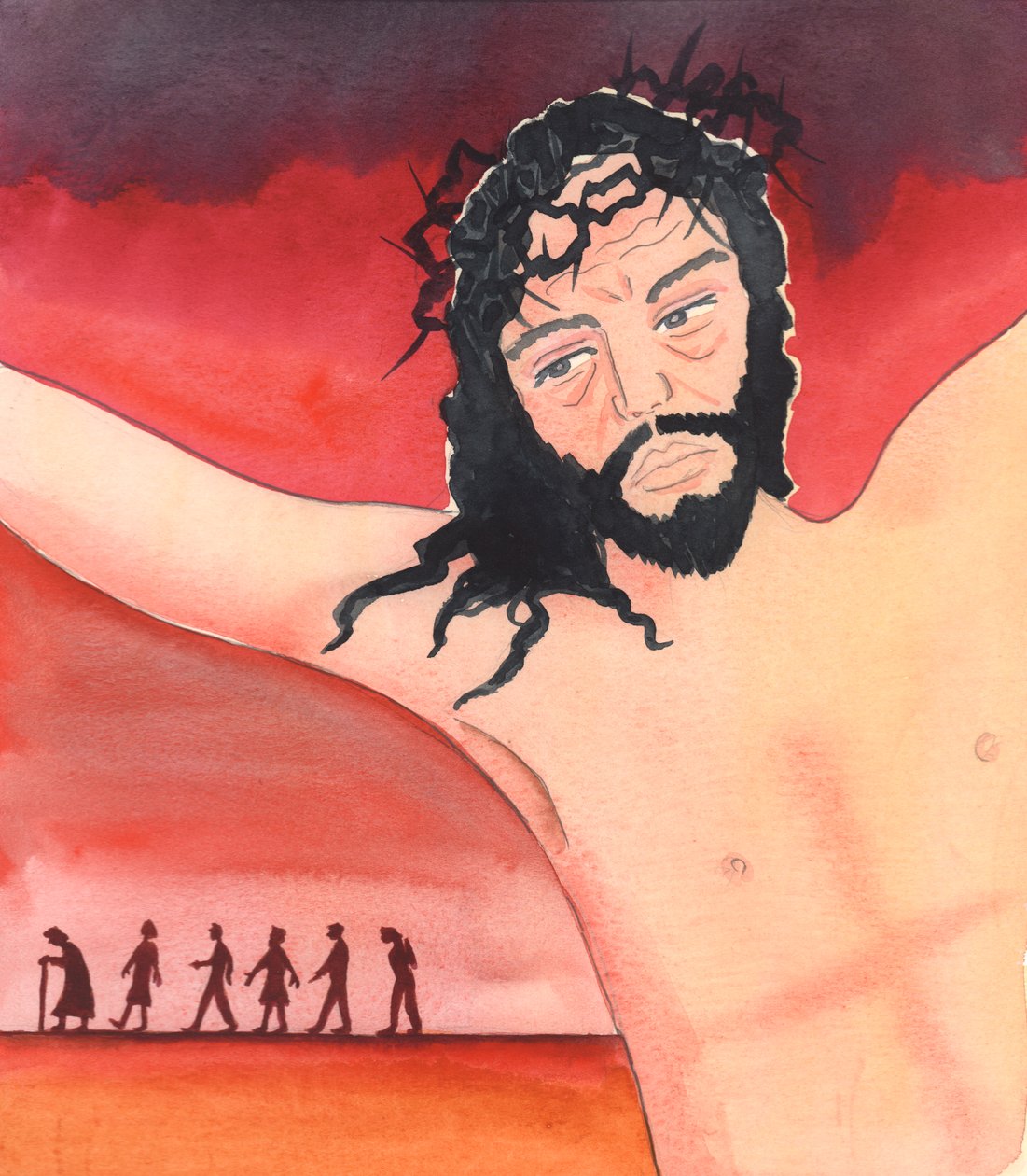 Cristo falou na Consagração do vinho, dizendo "Eu derramei o meu sangue por eles", 2004 (w - c no papel) de Elizabeth Wang
