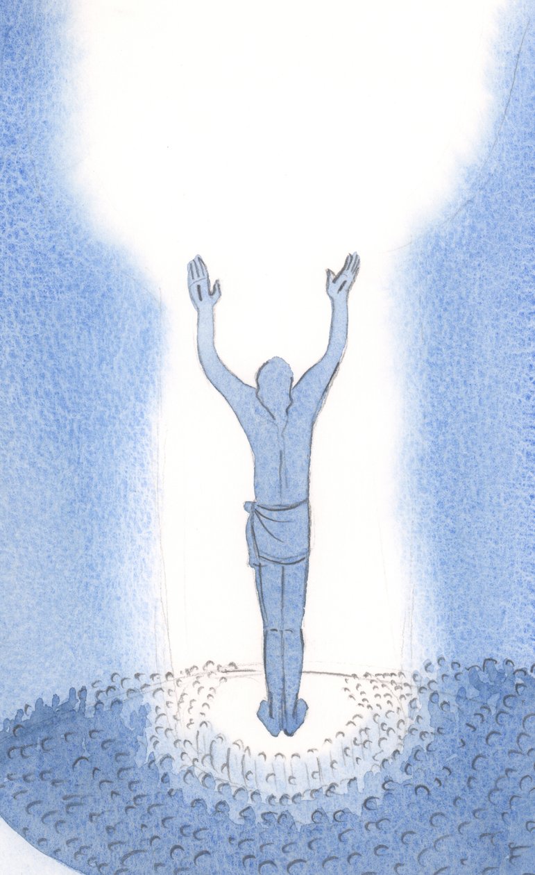 Cristo está entre nós na missa e ora pelos pecadores, oferecendo Seu sacrifício de uma vez por todas, 2000 (w - c no papel) de Elizabeth Wang