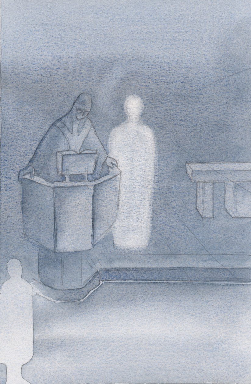 Cristo ficou ao lado do sacerdote que lia o Santo Evangelho para todos nós, que era a própria palavra de Cristo., 2000 (w - c no papel) de Elizabeth Wang