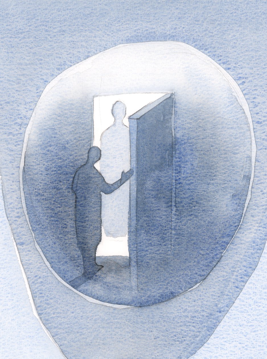 Cristo me ensinou a abrir a "porta" da alma, em oração, e a deixar sua luz brilhar dentro, 2000 (w - c no papel) de Elizabeth Wang