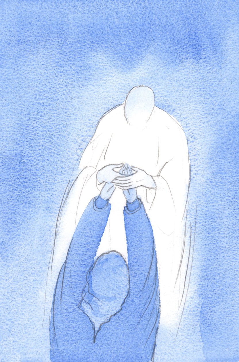 Cristo tomou minhas mãos durante a Sagrada Comunhão, dizendo: tenha confiança, volte-se para mim em tudo, com todas as alegrias, problemas ou dúvidas, 2002 (c - c no papel) de Elizabeth Wang