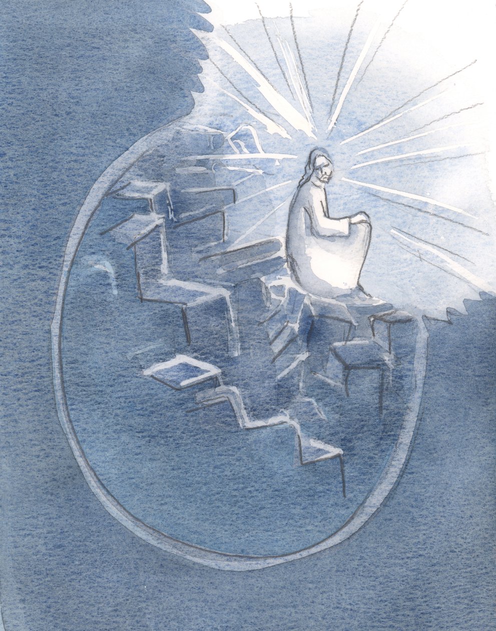 Cristo estava enrolado, por assim dizer, em um canto da alma dessa pessoa, incapaz de ajudá-la por causa da desordem de suas preocupações., 2000 (w - c no papel) de Elizabeth Wang