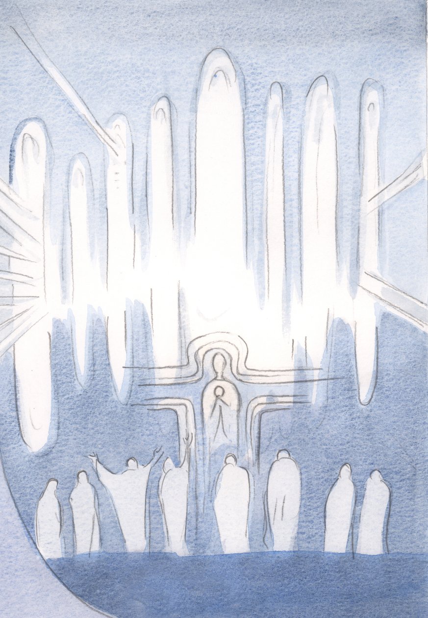 A presença de Cristo entre nós na missa é tão refrescante quanto água pura, 2000 (w - c no papel) de Elizabeth Wang