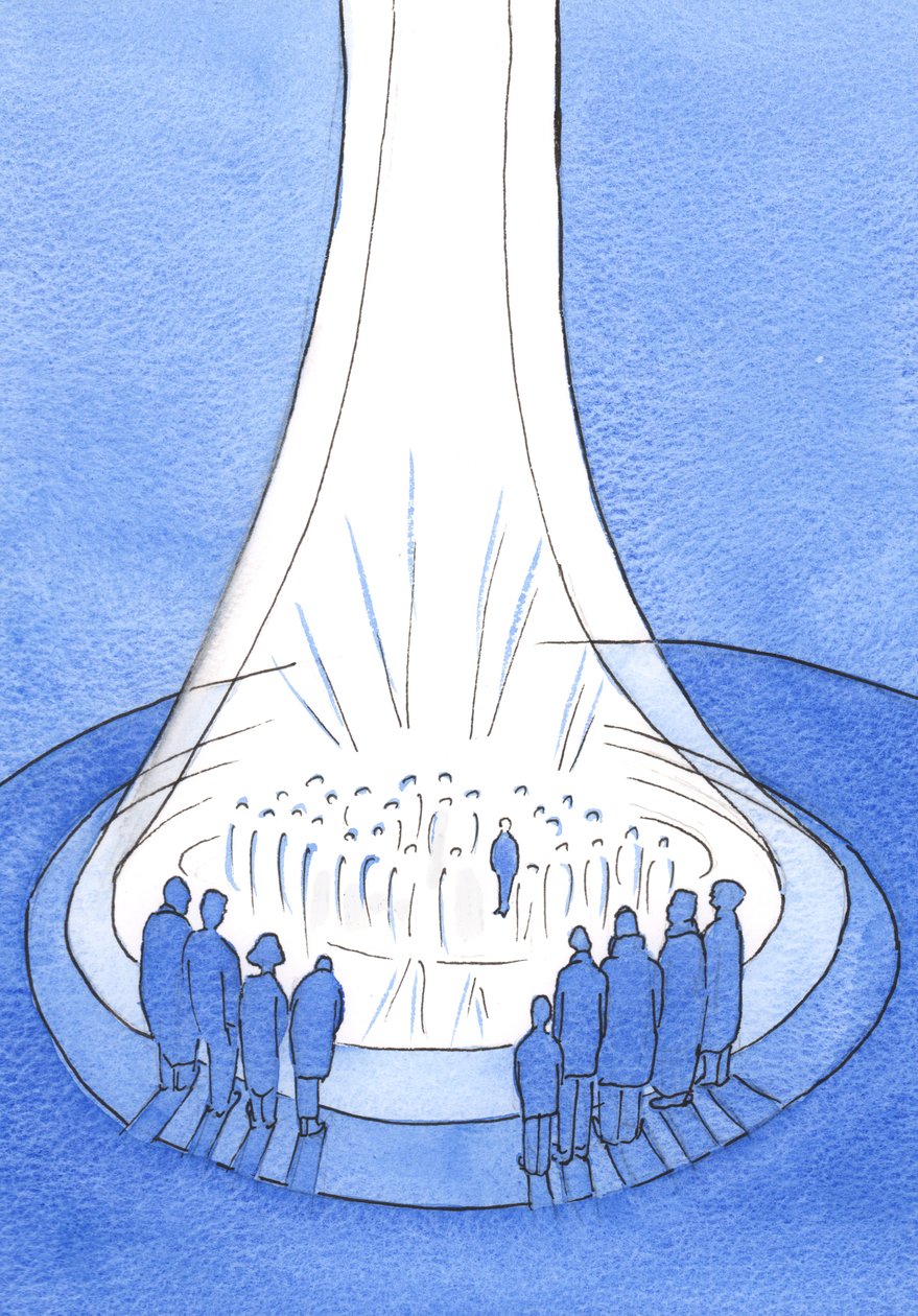 O sacrifício de Cristo - oferecido da terra - é como um farol de luz diante do céu, 2002 (w - c no papel) de Elizabeth Wang