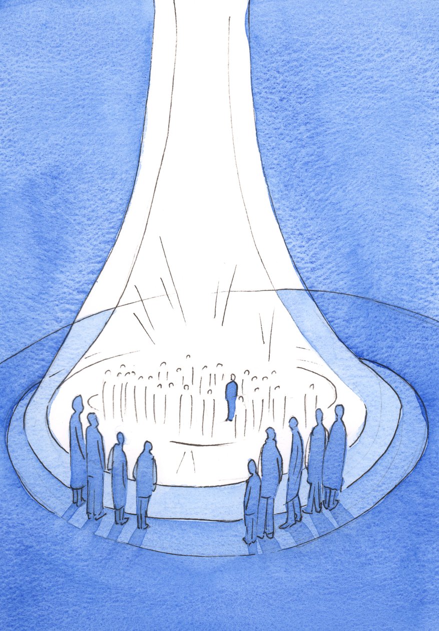O sacrifício de Cristo - oferecido da terra - é como um farol de luz diante do céu, 2002 (w - c no papel) de Elizabeth Wang