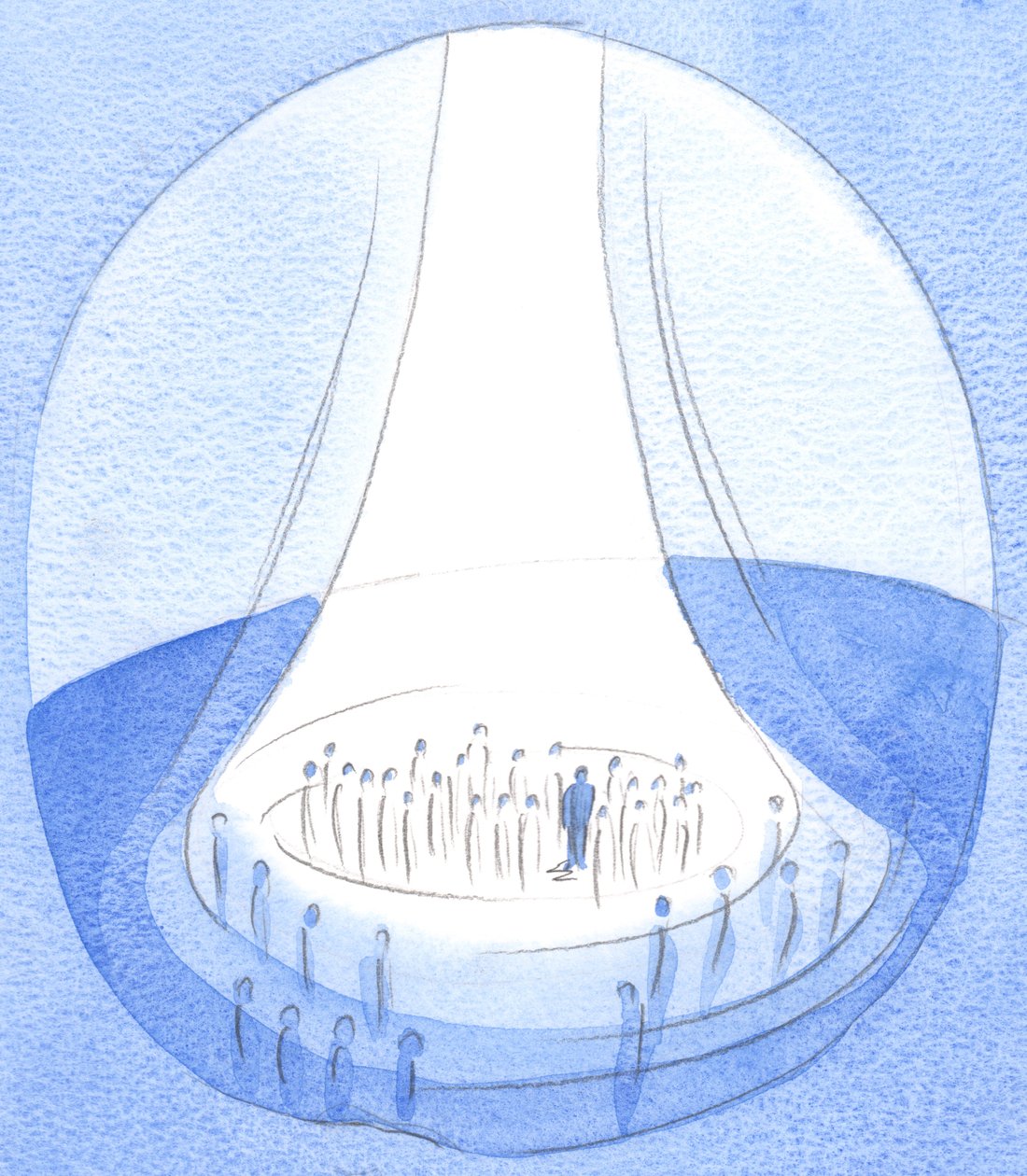 O sacrifício de Cristo - oferecido da terra - é como um farol de luz diante do céu, 2002 (w - c no papel) de Elizabeth Wang