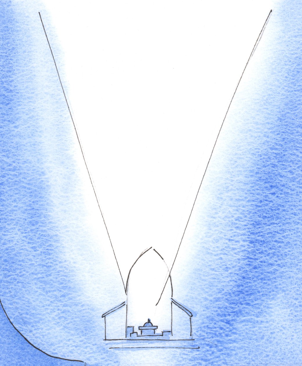O amor de Cristo pelo Pai, em seu deleite ígneo, eleva-se do altar em nossa igreja às alturas infinitas do Céu, 2003 (w - c no papel) de Elizabeth Wang