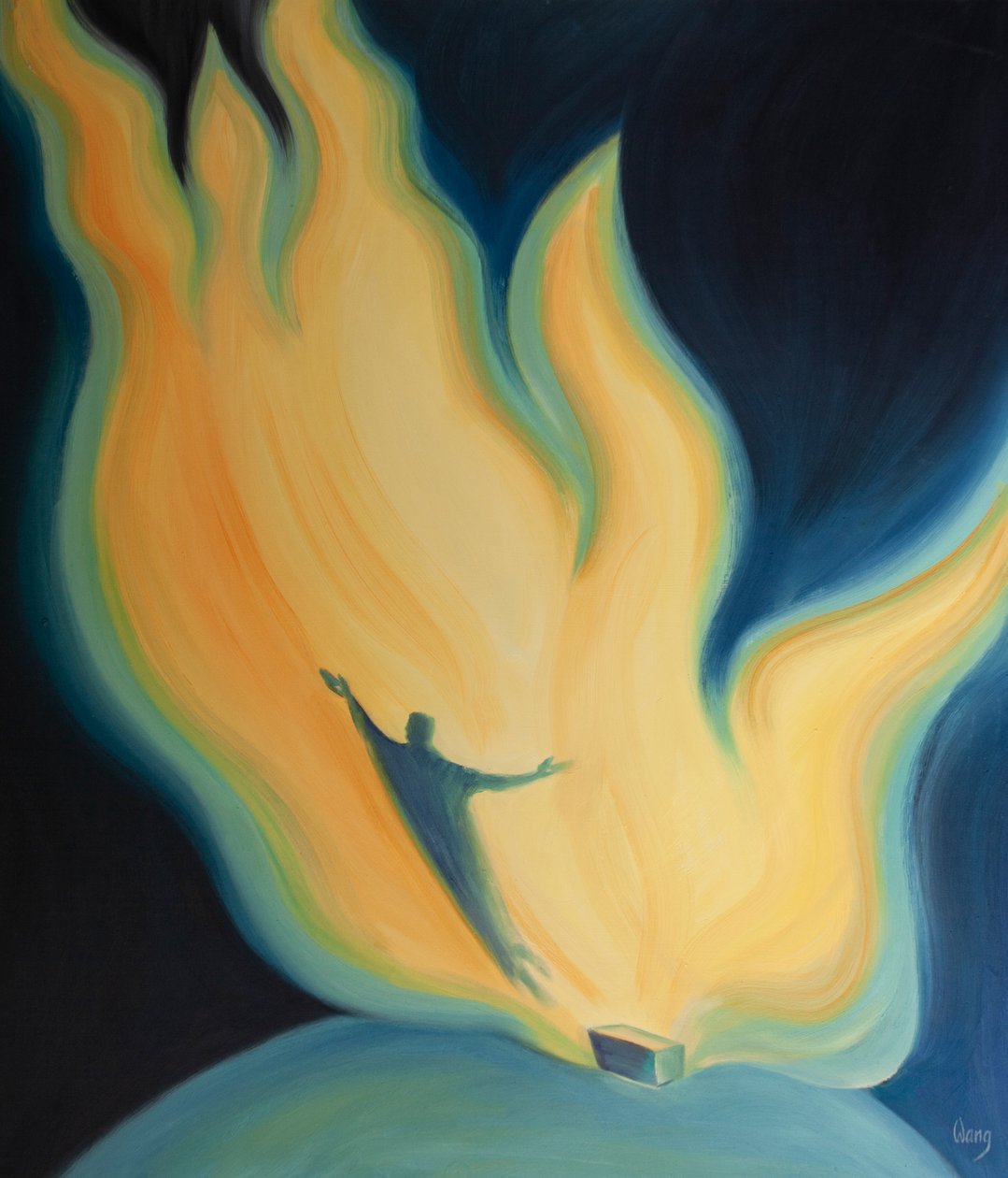 O amor do Pai de Cristo é como fogo encontrando fogo, no qual compartilhamos e somos purificados, 2001 (óleo a bordo) de Elizabeth Wang