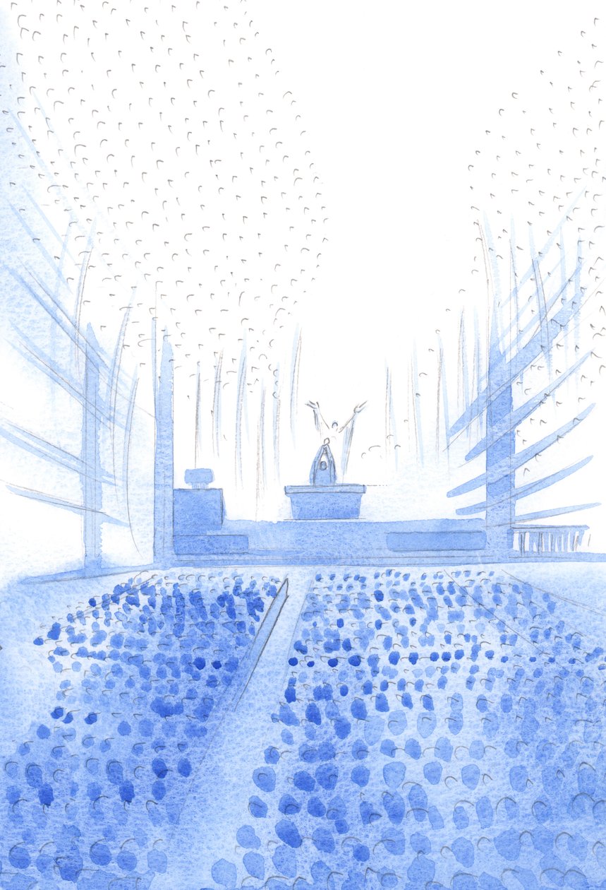 Durante o Santo Sacrifício da Missa, Cristo roga ao Pai, em meio ao Seu povo da terra e do céu, 2002 (w - c no papel) de Elizabeth Wang