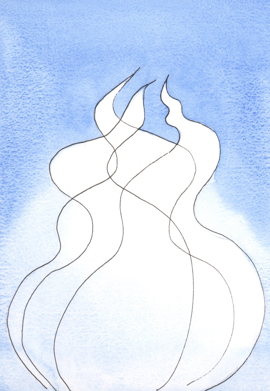 Cada Pessoa Divina, cada chama, possui a mesma Natureza Divina. Juntos, eles são um Deus, um Fogo, 2002 (w - c no papel) de Elizabeth Wang