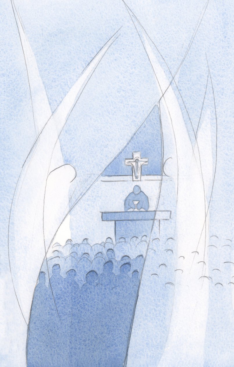 Cada Santo Anjo Guardião obedece à vontade de Cristo, reverenciando aquele a quem Cristo pede que proteja., 2001 (w - c no papel) de Elizabeth Wang