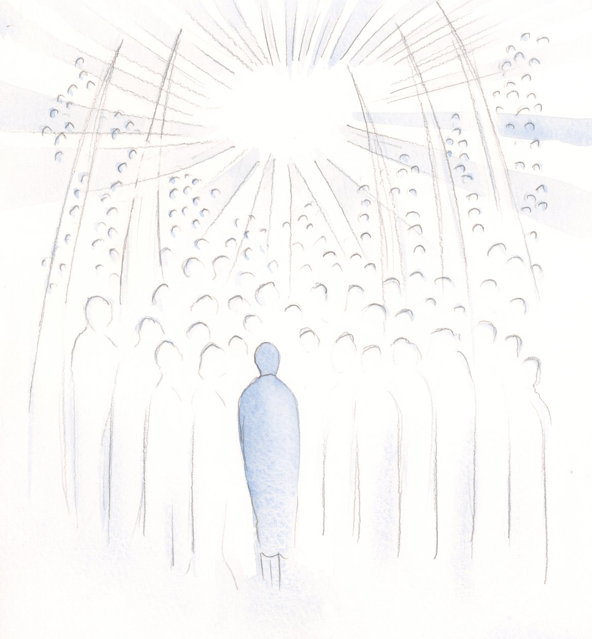 Cada pessoa por quem oramos é elevada à luz de Deus e ajudada pelas orações dos santos, 2000 (w - c no papel) de Elizabeth Wang