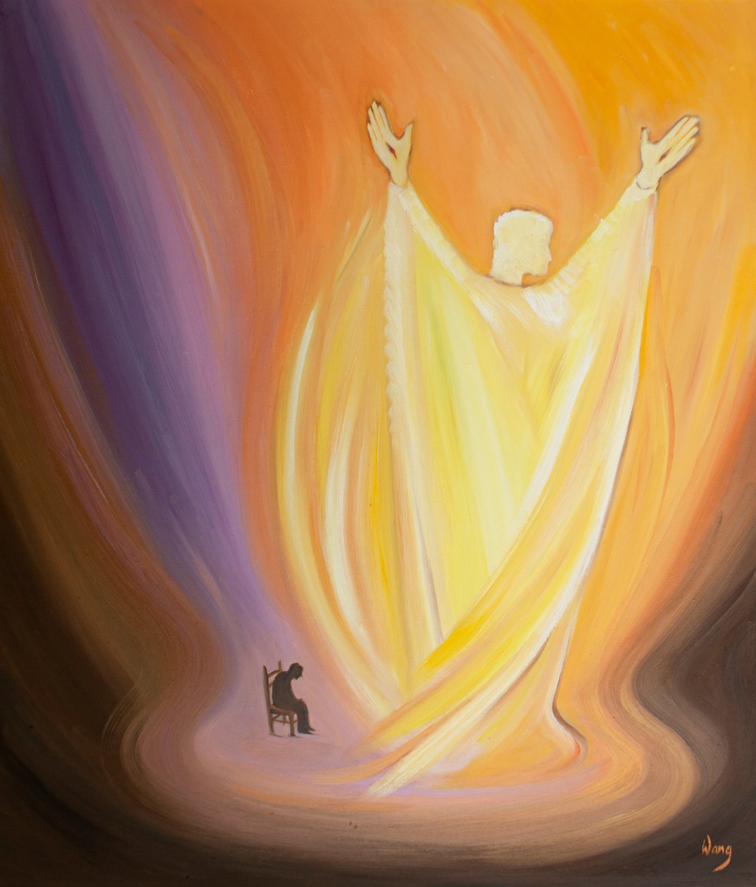 Mesmo em nossa fraqueza, a pequena oração que oferecemos com Cristo é gloriosa e poderosa, 2000 (óleo a bordo) de Elizabeth Wang