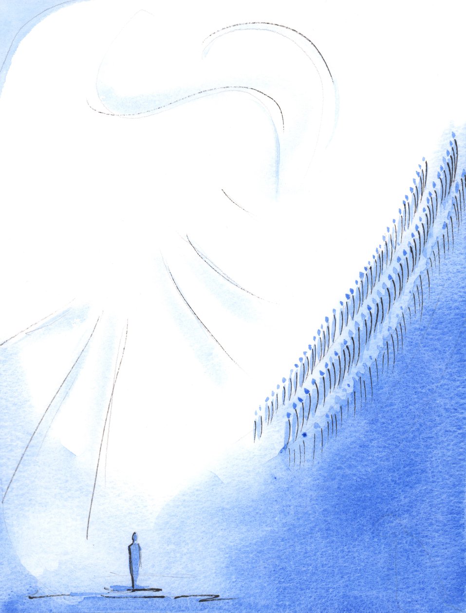 Cada vez que rezamos o "Santo, Santo, Santo Senhor", juntamos nossas vozes aos santos e anjos que oferecem o mesmo louvor no céu, 2003 (w - c no papel) de Elizabeth Wang