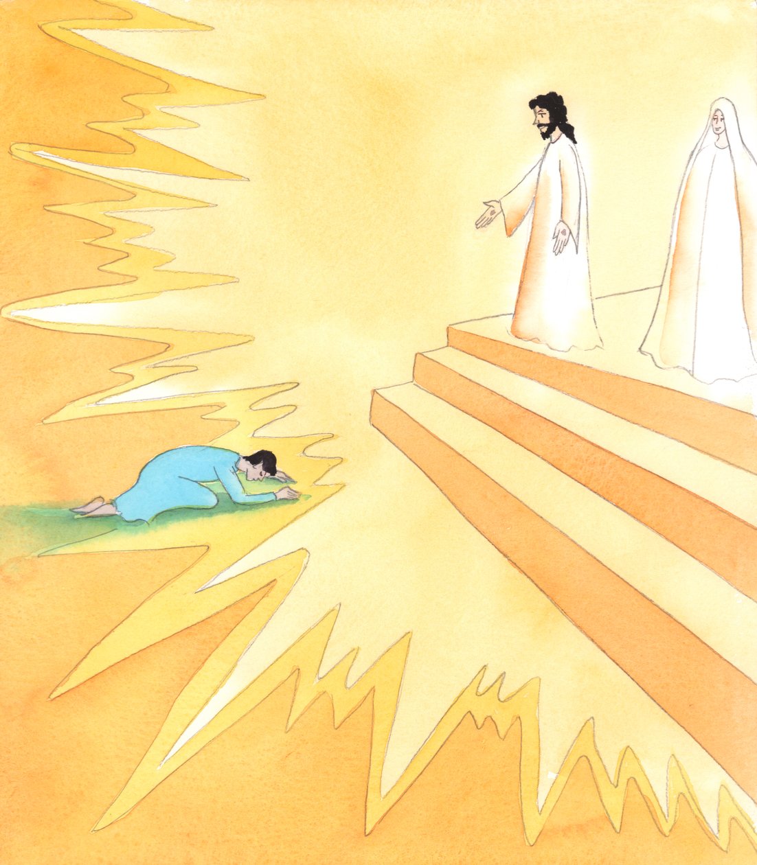 Toda a gente que morre encontra Cristo, mesmo as pessoas de outras religiões, e mesmo as pessoas que nunca ouviram falar dele, 2005 (aguarela sobre papel) de Elizabeth Wang