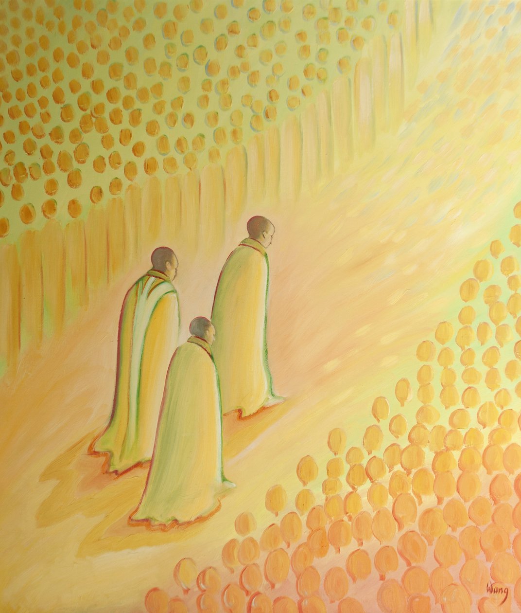 Os padres fiéis que entram no Céu recebem uma saudação tremenda e são homenageados como &39;outros Cristos&39; depois de seu trabalho na terra, 2001 (óleo a bordo) de Elizabeth Wang