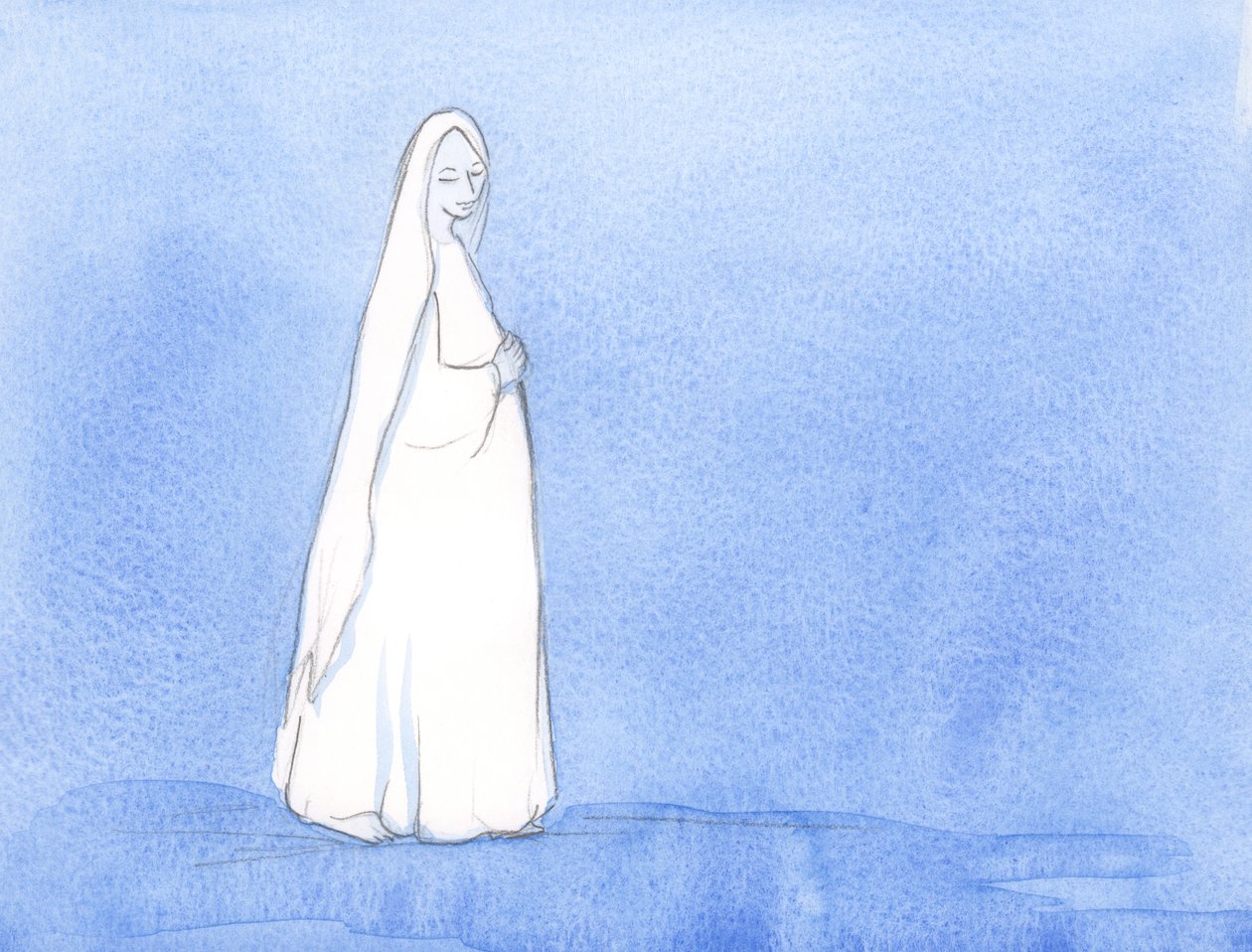 Por muitos meses, Nossa Senhora carregou Cristo em Seu ventre; Ela teve tempo para refletir sobre seu papel no plano de Deus, 2002 (w - c no papel) de Elizabeth Wang