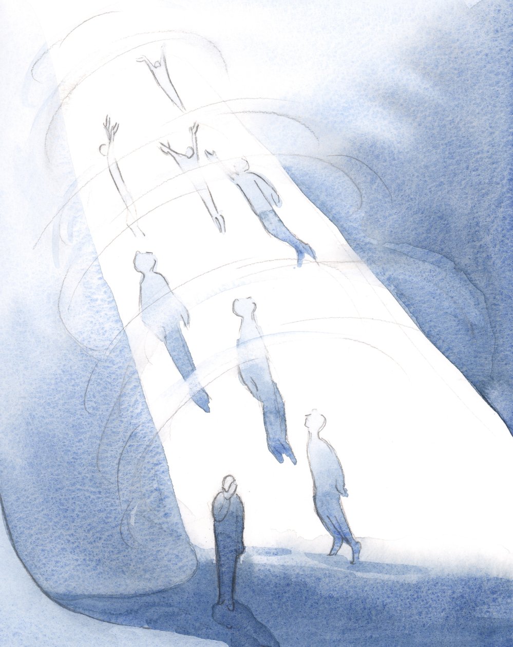 Deus atrai para a Sua bem-aventurança após a morte aqueles que podem suportar o brilho da glória, enquanto aqueles que ainda estão consumidos pela vergonha esperam abaixo., 2001 (w - c no papel) de Elizabeth Wang