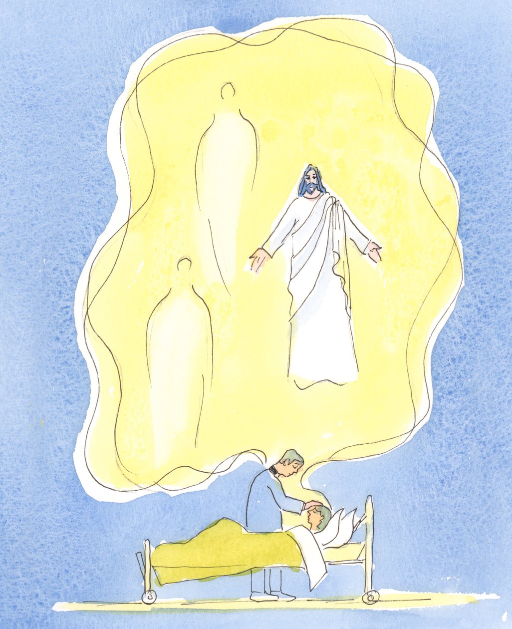 A dádiva de Deus aos enfermos é o próprio Jesus Cristo, com o Pai e o Espírito Santo, Um Deus - operando neste sacramento, 2004 (w - c no papel) de Elizabeth Wang