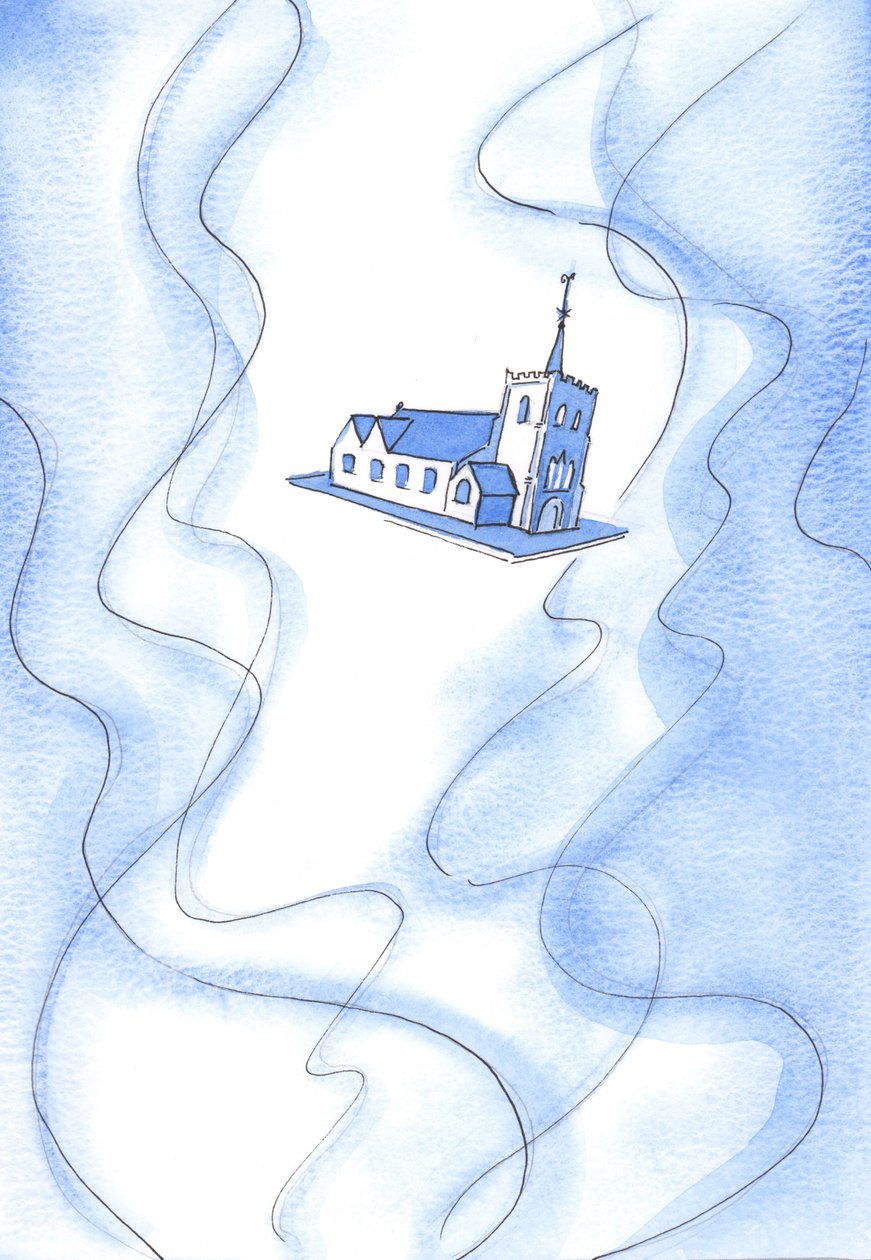 A santidade de Deus é tão grande que - tudo de uma vez - enche nossa igreja, mas também mantém todo o edifício em luz invisível e fogo, 2002 (w - c no papel) de Elizabeth Wang