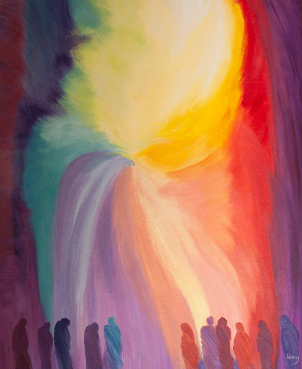 A graça se derrama sobre o povo de Cristo na missa, geração após geração, 2000 (óleo a bordo) de Elizabeth Wang