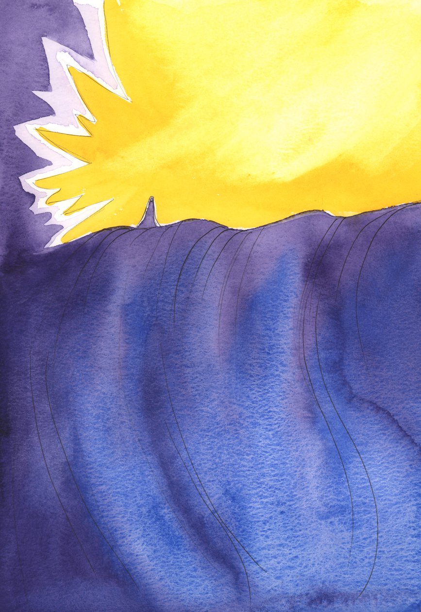 Graças são derramadas do céu, como um grande rio de poder e bondade, por intercessão da Bem-Aventurada Virgem Maria com Deus, em nosso nome, 2003 (w - c no papel) de Elizabeth Wang