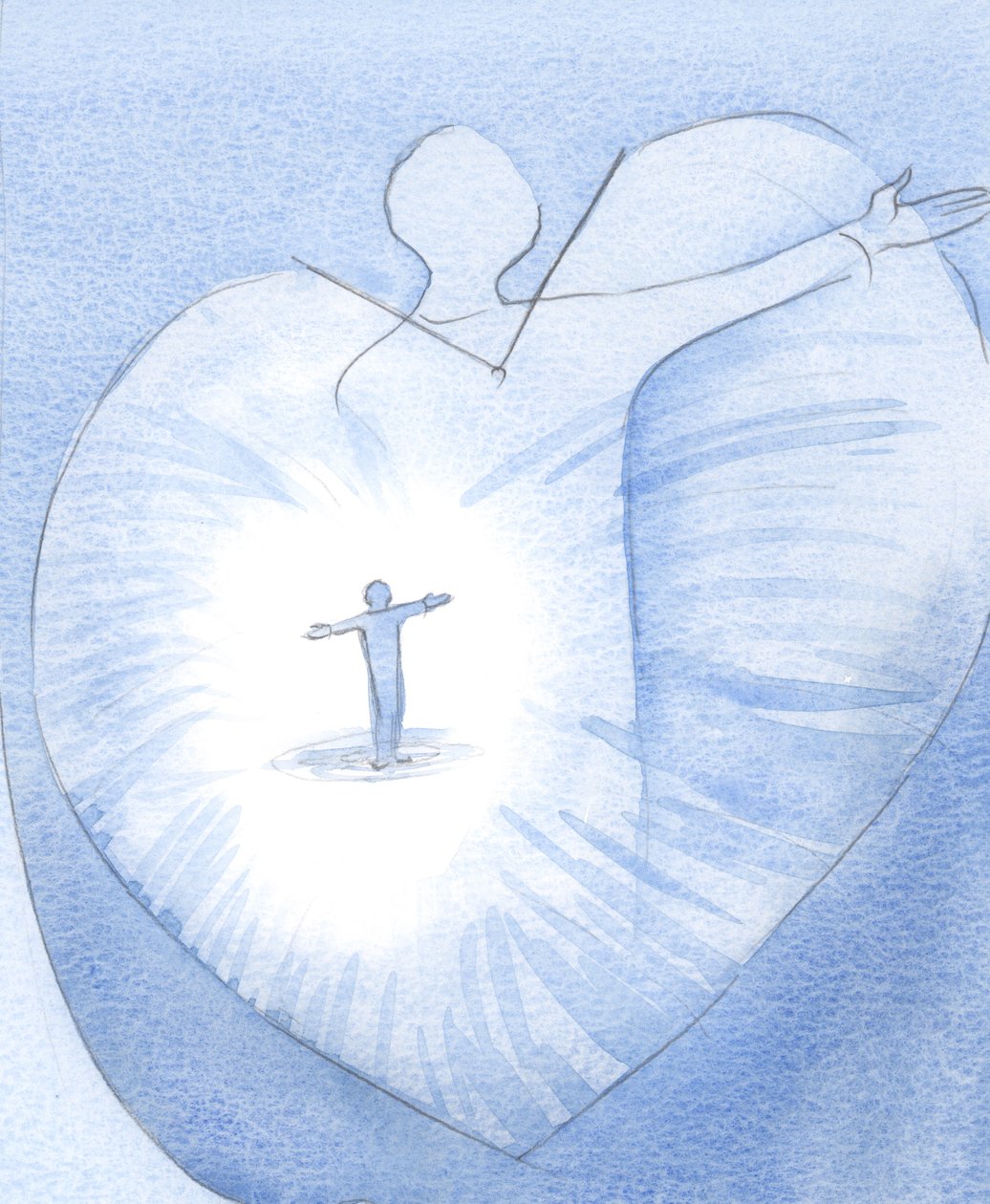Ele me mostrou que temos apenas o coração para dá-Lo; é o único tesouro que podemos carregar para o Céu, cheio de Sua vida., 2001 (w - c no papel) de Elizabeth Wang