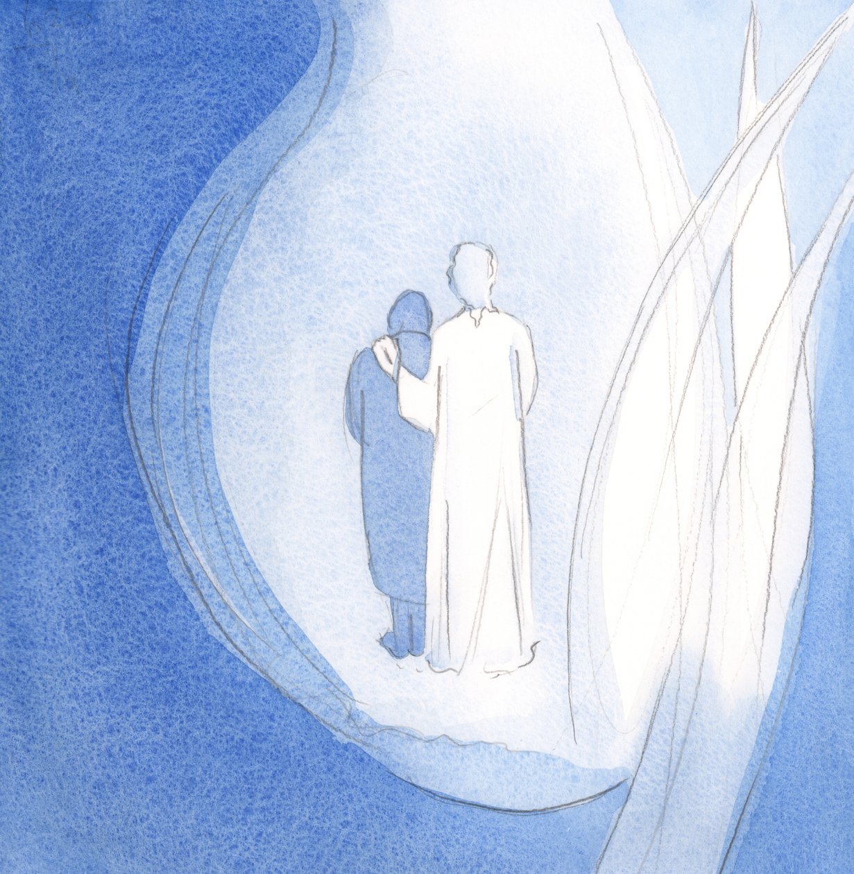 Ele deambulou pelo Seu pequeno reino, que é a minha alma, consolando-me, enquanto os seus anjos estavam ao lado, 2000 (w - c no papel) de Elizabeth Wang